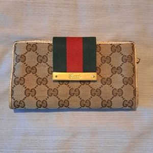 Gucci vintage Sherry lineGG monogram beige white wallet